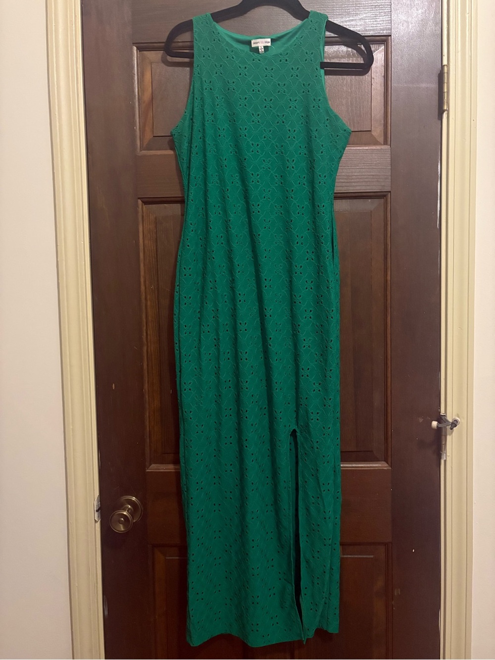 Heart Hips Emerald Green Eyelet Maxi Dress with Front Slit